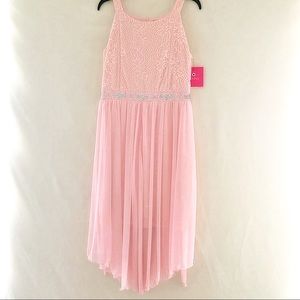 Pink Sleeveless Evening Dress with Sheer Skirt